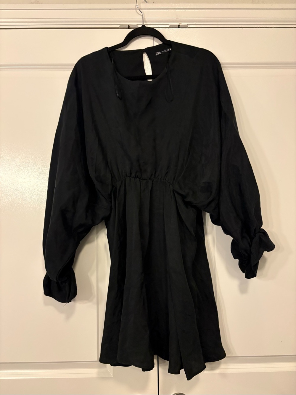 Zara Black Long-Sleeve Mini Dress with Blouson Bodice
